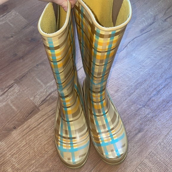Vintage Sperry top side rain boots Woman’s 8 Plaid, brown, blue, orange, yellow - Picture 3 of 6
